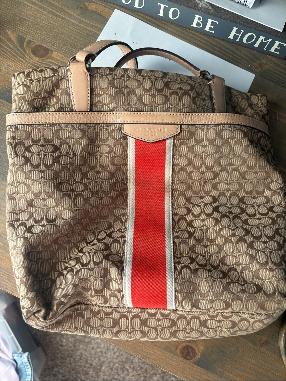 Coach pirgeSignature Canvas Tote with orange Stripe